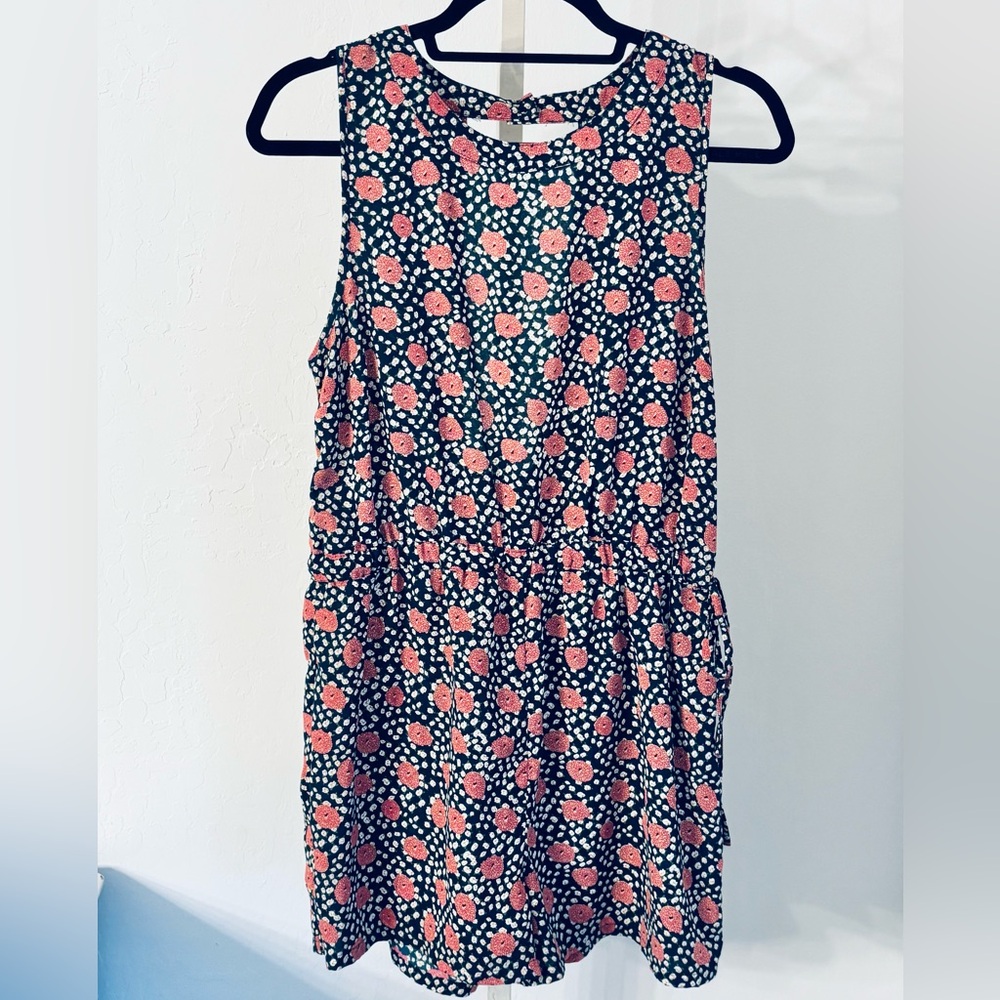 Kimchi Blue Floral Sleeveless Cinch Waist Cutout Back Romper Blue Pink, Sz M